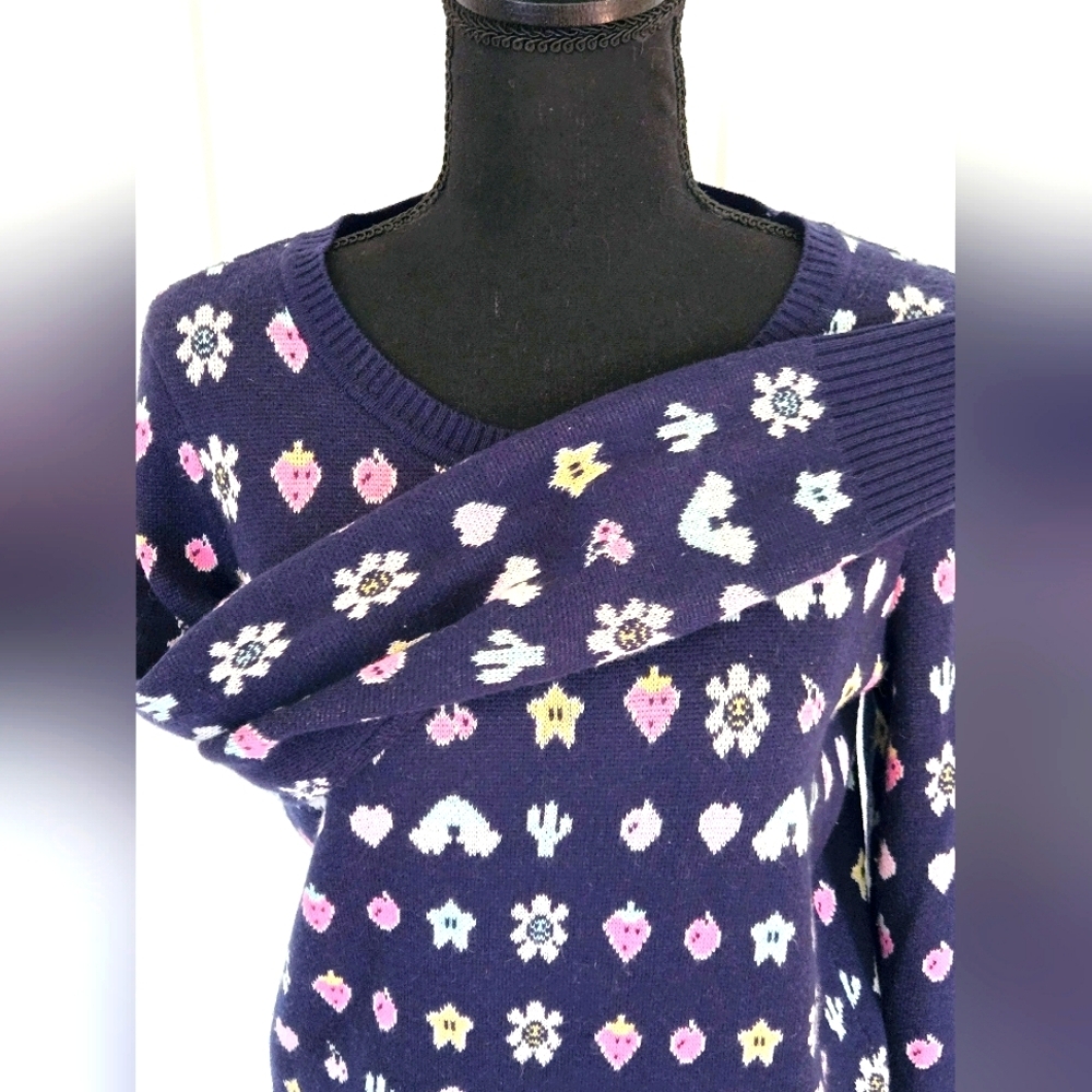 SAKS FIFTH AVENUE Trendy Video Glam Sweater Scoop Neck Navy sz M - Picture 3 of 7